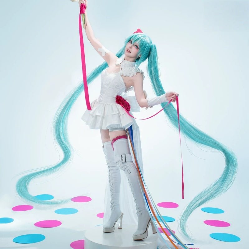 L - email Wig Hatsune Miku Racing Miku 15th Anniversary Rhapsody White Cosplay Costume - lemailwigs