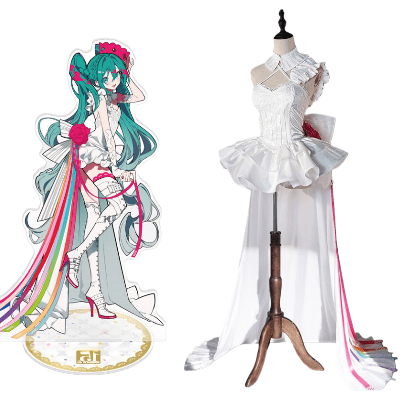 L - email Wig Hatsune Miku Racing Miku 15th Anniversary Rhapsody White Cosplay Costume - lemailwigs