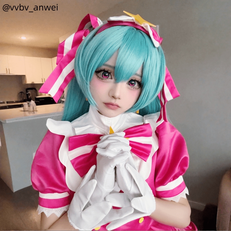 L - email Wig Hatsune Miku Retry Now Pink Dress Magical Cosplay Costume Wig Full Set - lemailwigs