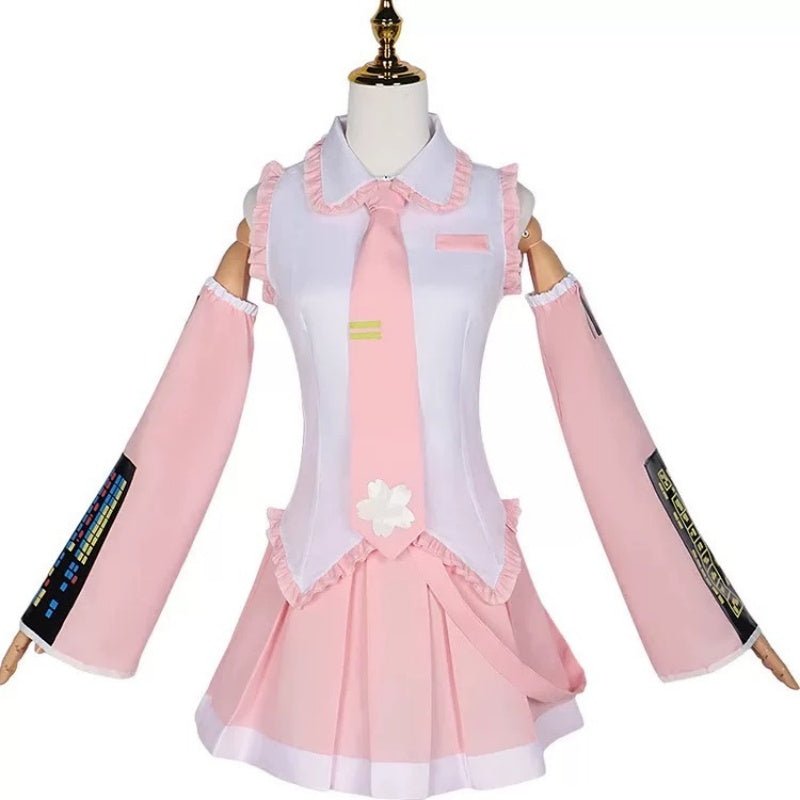L - email Wig Hatsune Miku Sakura Miku Pink Full Set Halloween Cosplay Costume - lemailwigs