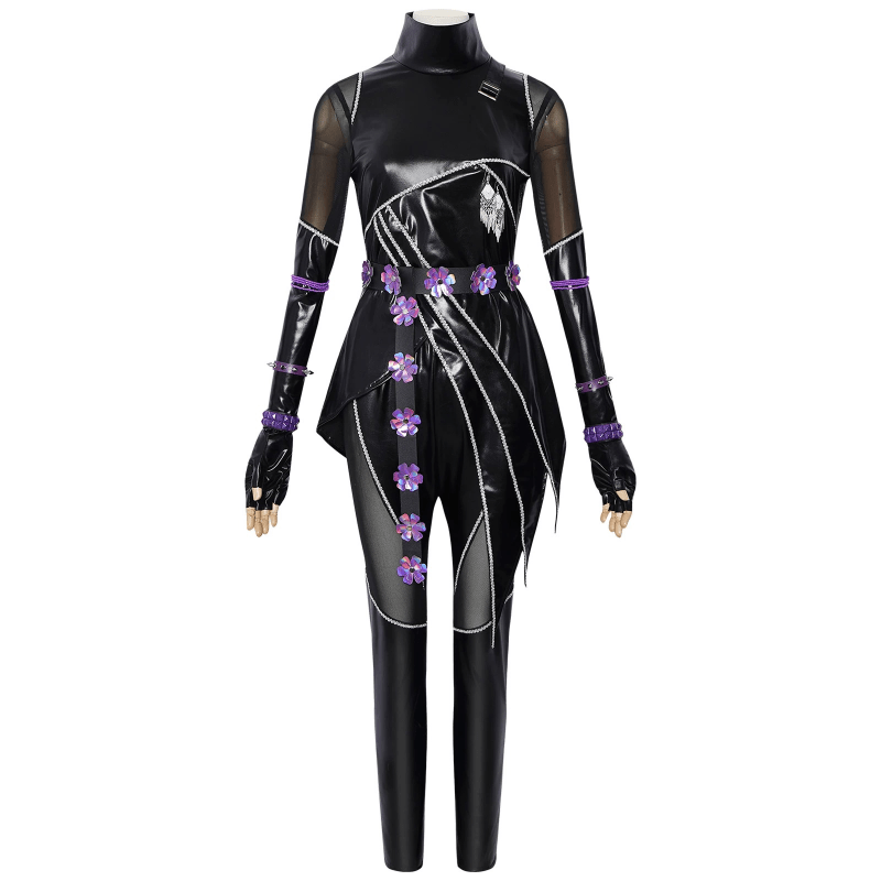 L - email Wig Huntr/X Kpop Demon Hunter Mira Black Leather Combat Cosplay Costume And Wig Full Set - lemailwigs