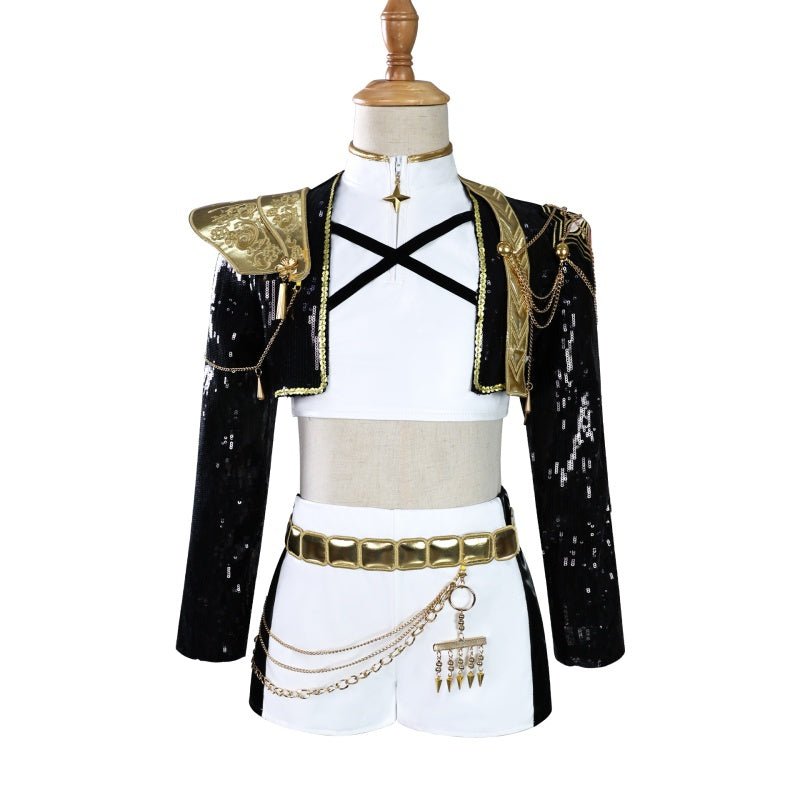 L - email Wig Kpop Demon Hunter Rumi Mira Zoey Kids' Black Gold Outfit Halloween Cosplay Costume - lemailwigs