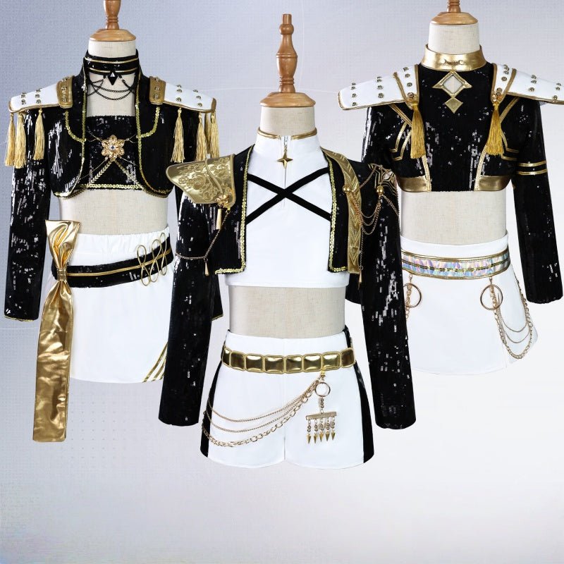 L - email Wig Kpop Demon Hunter Rumi Mira Zoey Kids' Black Gold Outfit Halloween Cosplay Costume - lemailwigs