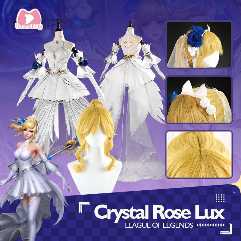 L - email Wig LOL Crystal Rose Lux White Cosplay Costume Wig Full Set - lemailwigs