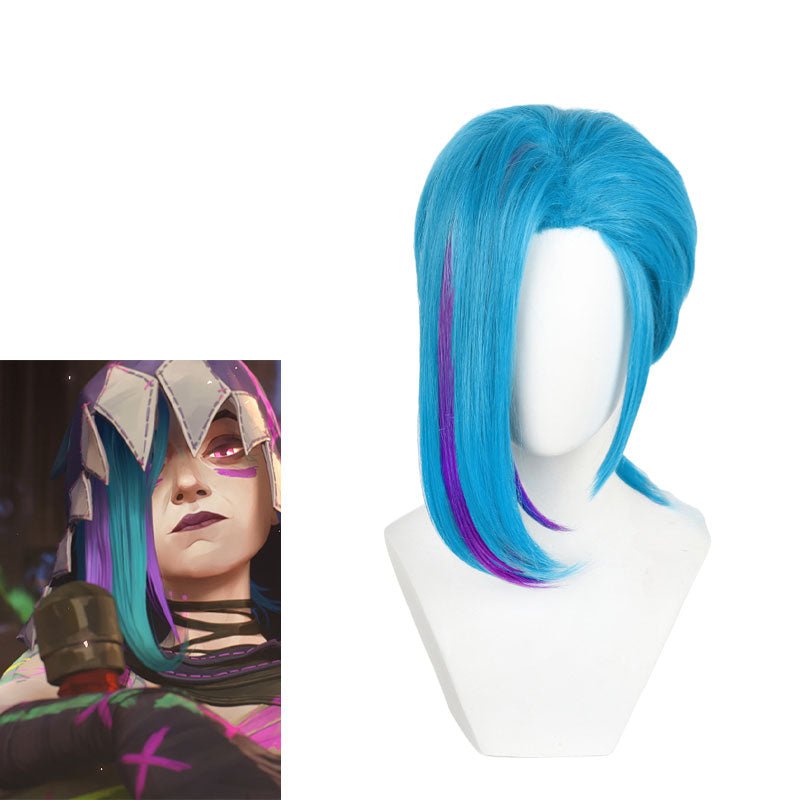L - email Wig LOL League Of Legends Fractured Jinx Cosplay Costume And Wig Kit - lemailwigs