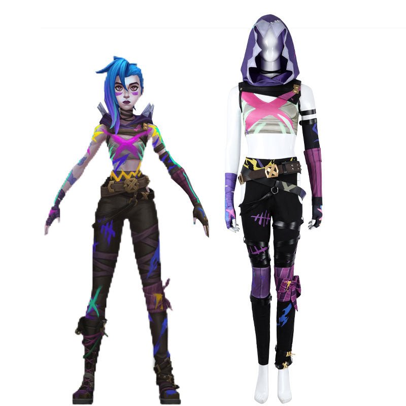 L - email Wig LOL League Of Legends Fractured Jinx Cosplay Costume And Wig Kit - lemailwigs