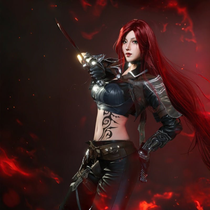 L - email Wig LOL League Of Legends Katarina The Sinister Blade Halloween Cosplay Costume Full Set - lemailwigs