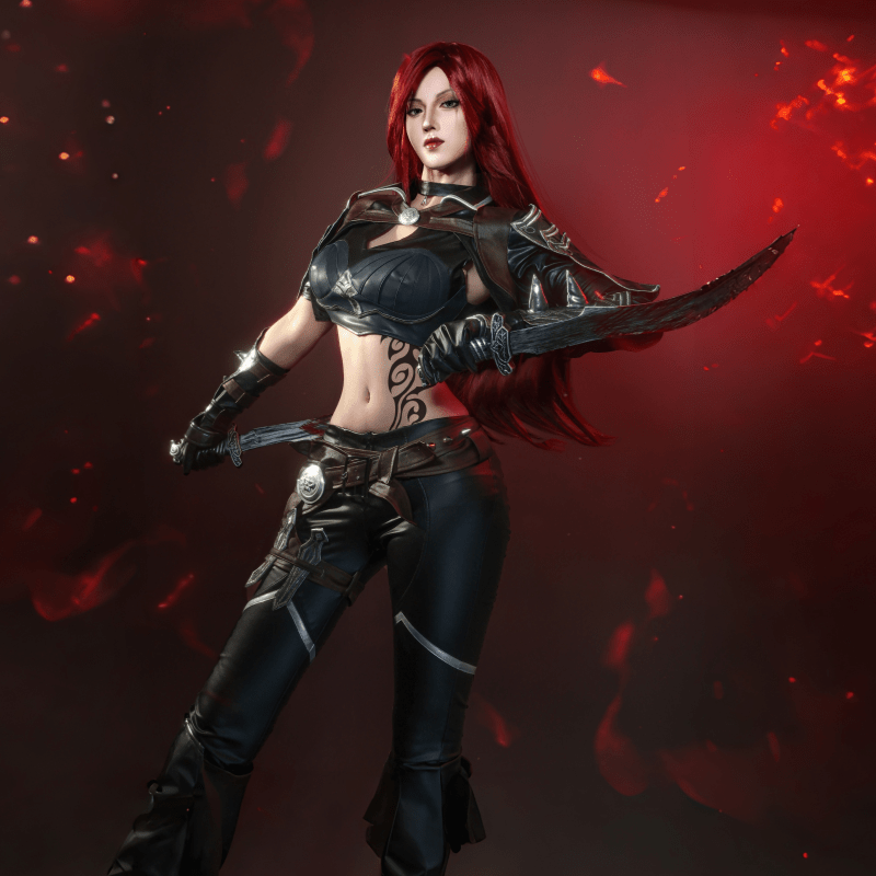 L - email Wig LOL League Of Legends Katarina The Sinister Blade Halloween Cosplay Costume Full Set - lemailwigs