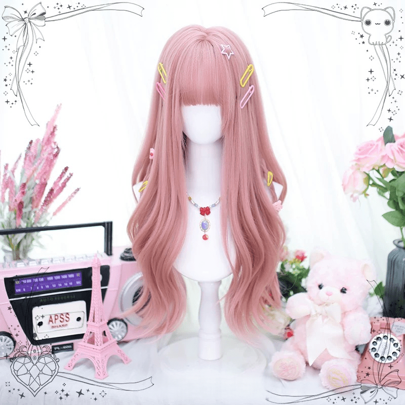 L - email Wig Long Pink Curly Lolita Wig - lemailwigs
