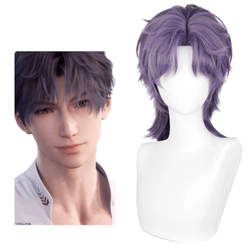 L - email Wig Love and Deepspace Rafayel Purple 38cm Short Halloween Cosplay Wig - lemailwigs