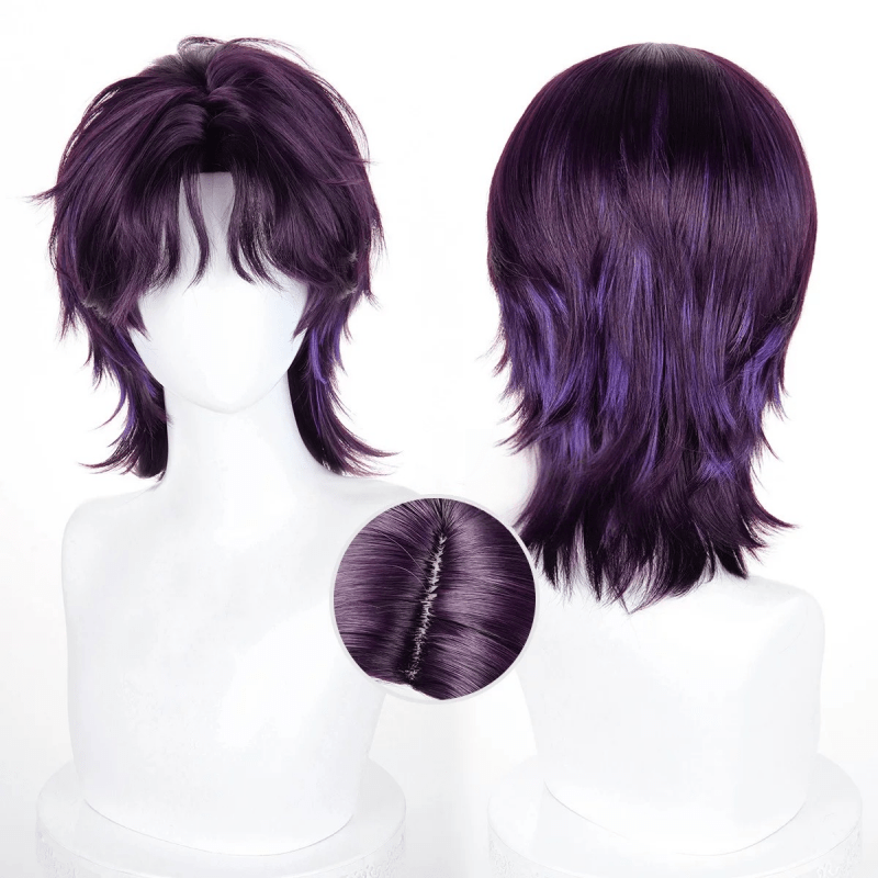 L - email Wig Love and Deepspace Rafayel Purple 38cm Short Halloween Cosplay Wig - lemailwigs