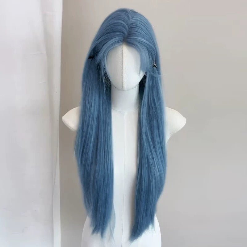 L - email Wig Mist Blue Straight Lace Front 60cm Long Wig - lemailwigs
