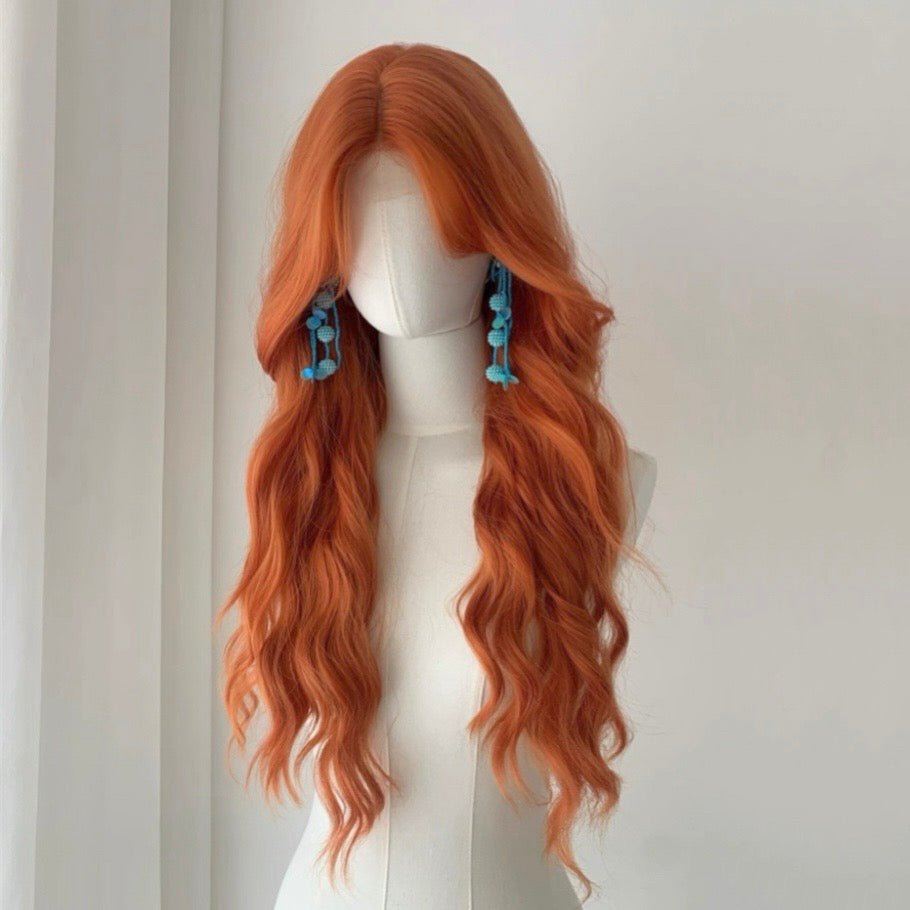 L - email Wig Orange Hand Hook Curls 65cm Lace Front Wig - lemailwigs