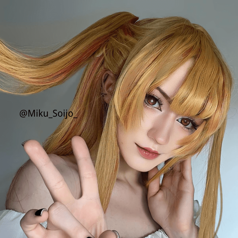 L - email Wig Oshi no Ko Ruby Hoshino Blonde Mixed Red Cosplay Costume And Wig Full Set - lemailwigs