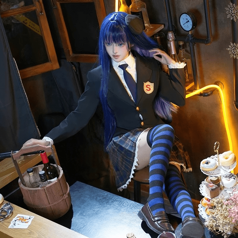 L - email Wig Panty & Stocking with Garterbelt Stocking Anarchy School Uniforms Cosplay Costume - lemailwigs