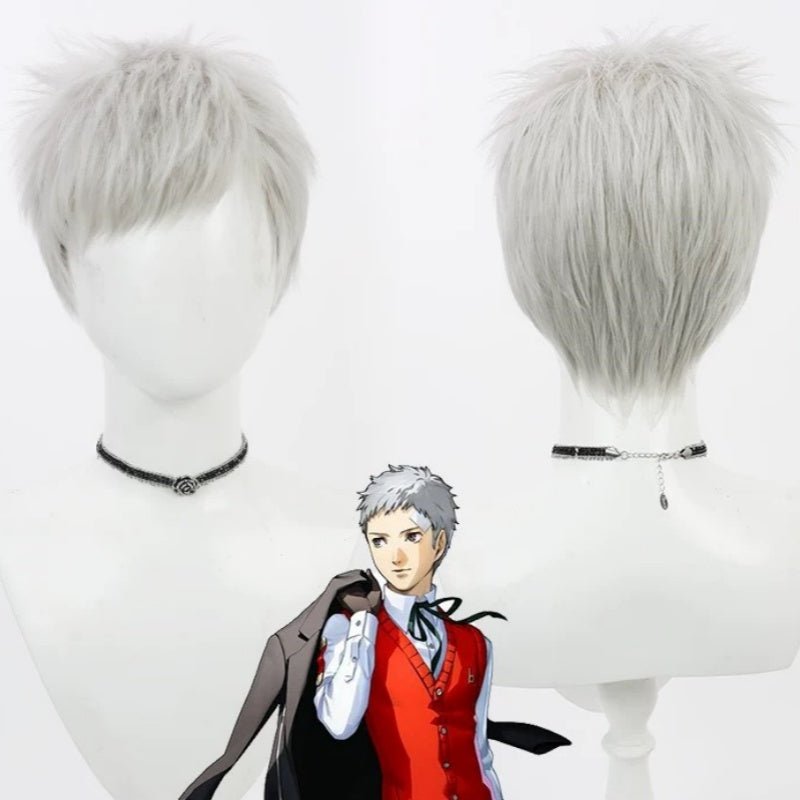 L - email Wig Persona 3 Akihiko Sanada Silver Gray Halloween Cosplay Wig - lemailwigs