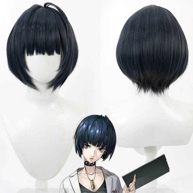 L - email Wig Persona 5 Tae Takemi Dark Blue Halloween Cosplay Wig - lemailwigs