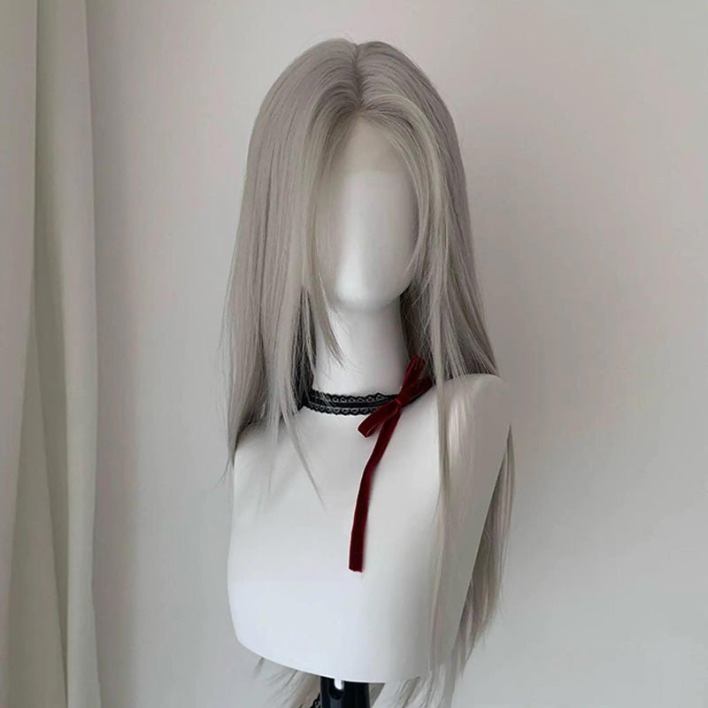 L - email Wig Silver White Silver Gray 65/75cm Straight Front Lace Wig - lemailwigs