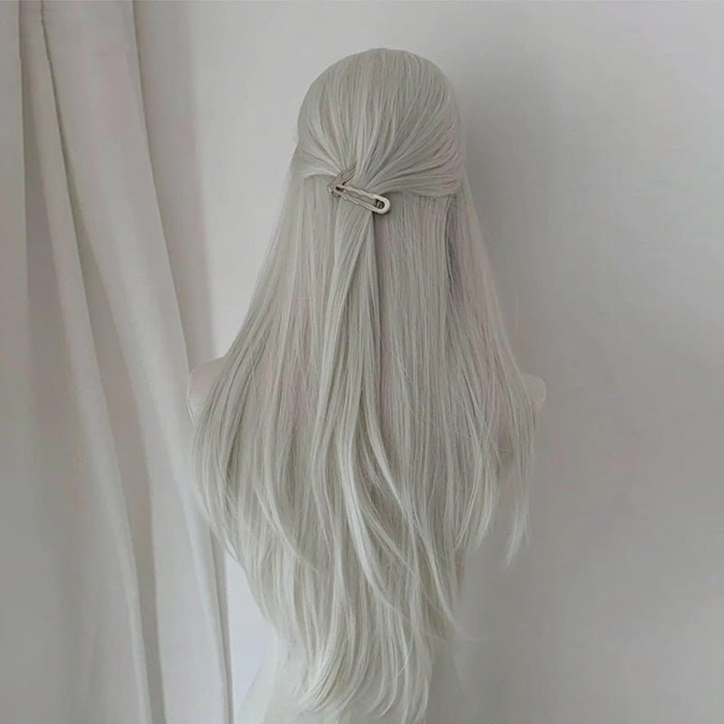L - email Wig Silver White Silver Gray 65/75cm Straight Front Lace Wig - lemailwigs