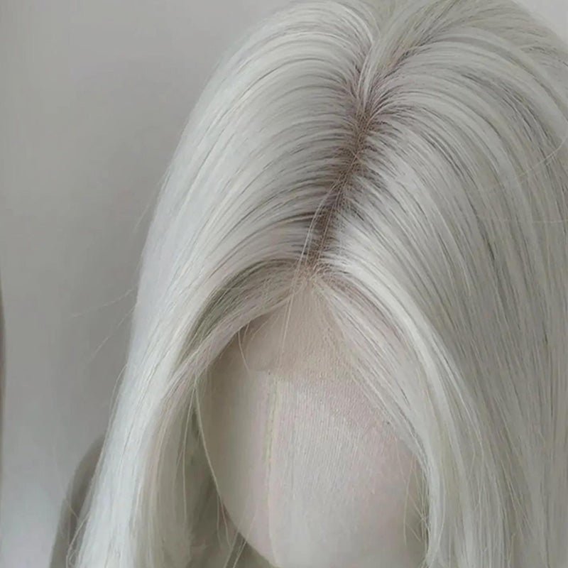 L - email Wig Silver White Silver Gray 65/75cm Straight Front Lace Wig - lemailwigs
