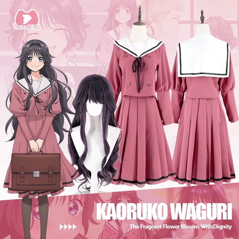 L - email Wig The Fragrant Flower Blooms With Dignity Kaoruko Waguri Cosplay Costume And Wig Full Set - lemailwigs