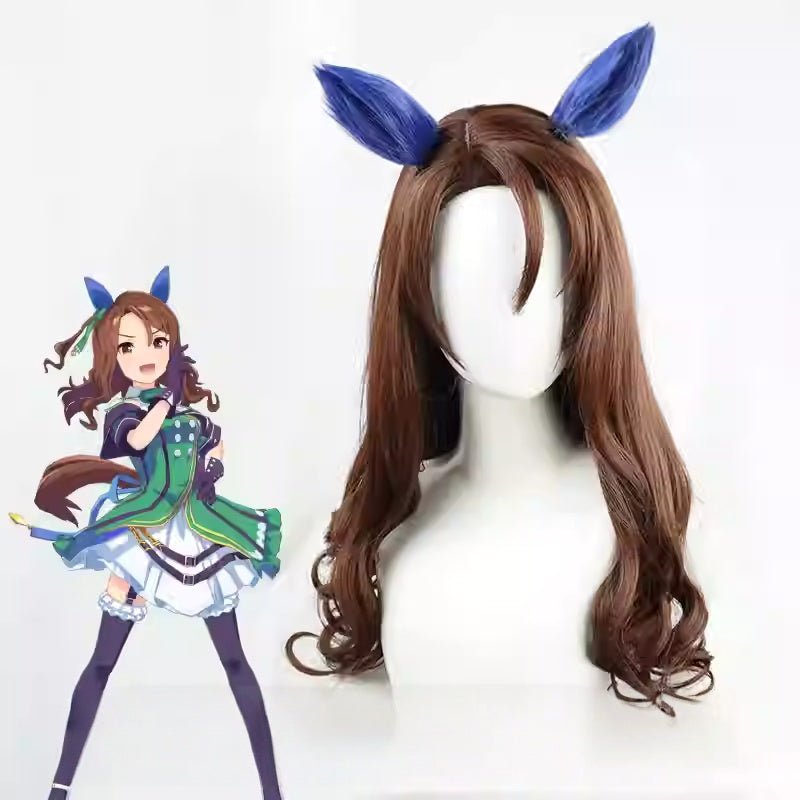 L - email Wig Umamusume: Pretty Derby King Halo Brown 60cm Ears And Tail Cosplay Wig - lemailwigs