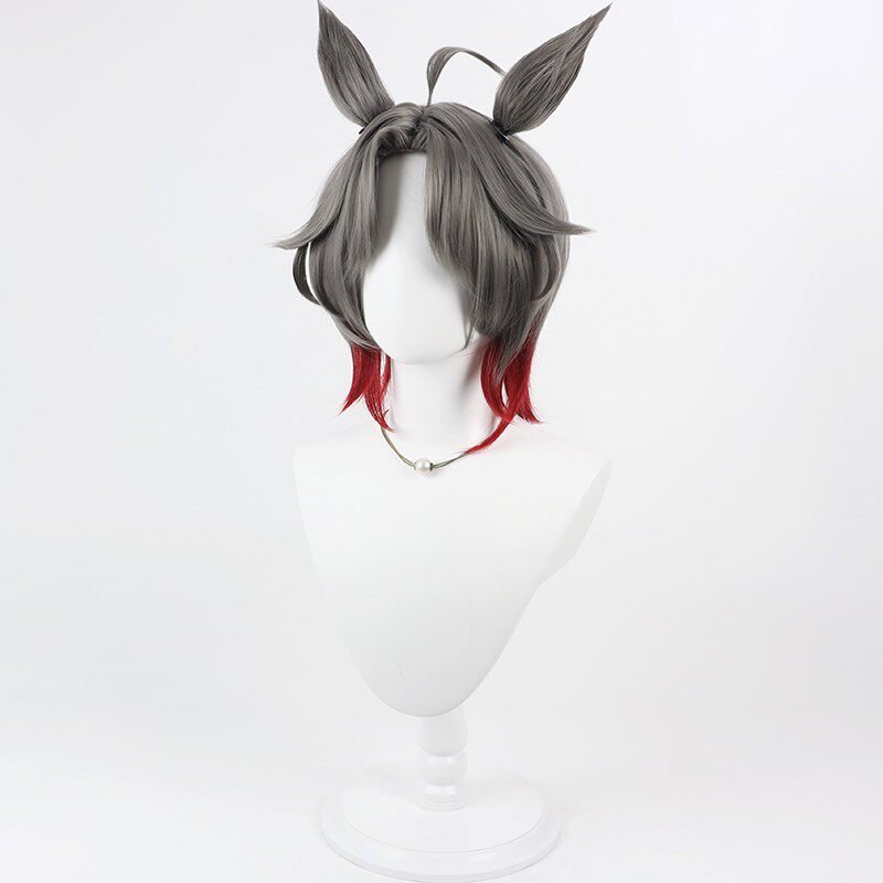 L - email Wig Umamusume: Pretty Derby Rose Kingdom Gray Mixed Red Cosplay Wig Ears Tail - lemailwigs