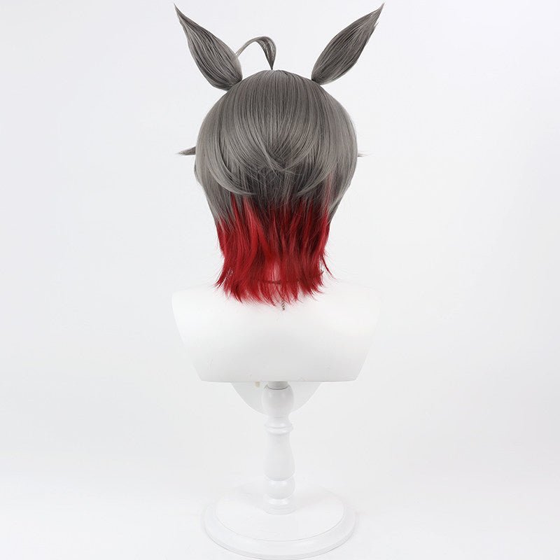 L - email Wig Umamusume: Pretty Derby Rose Kingdom Gray Mixed Red Cosplay Wig Ears Tail - lemailwigs