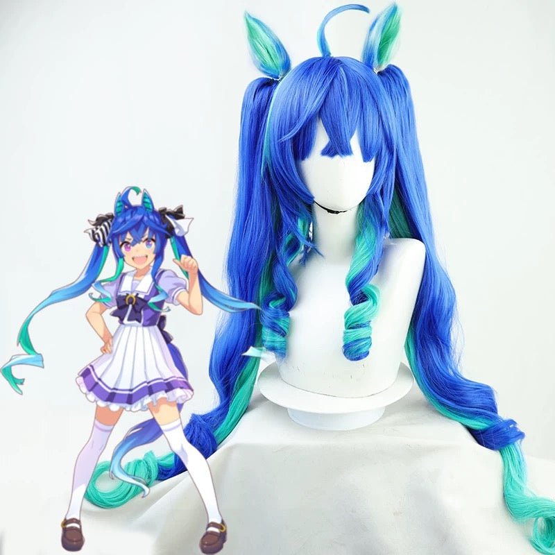 L - email Wig Umamusume: Pretty Derby Twin Turbo Blue - green Halloween Cosplay Wig - lemailwigs