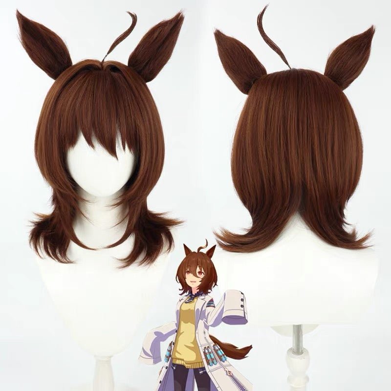 L - email Wig Umamusume:Pretty Derby Agnes Tachyon Brown 48cm Cosplay Wig And Tail Ears - lemailwigs