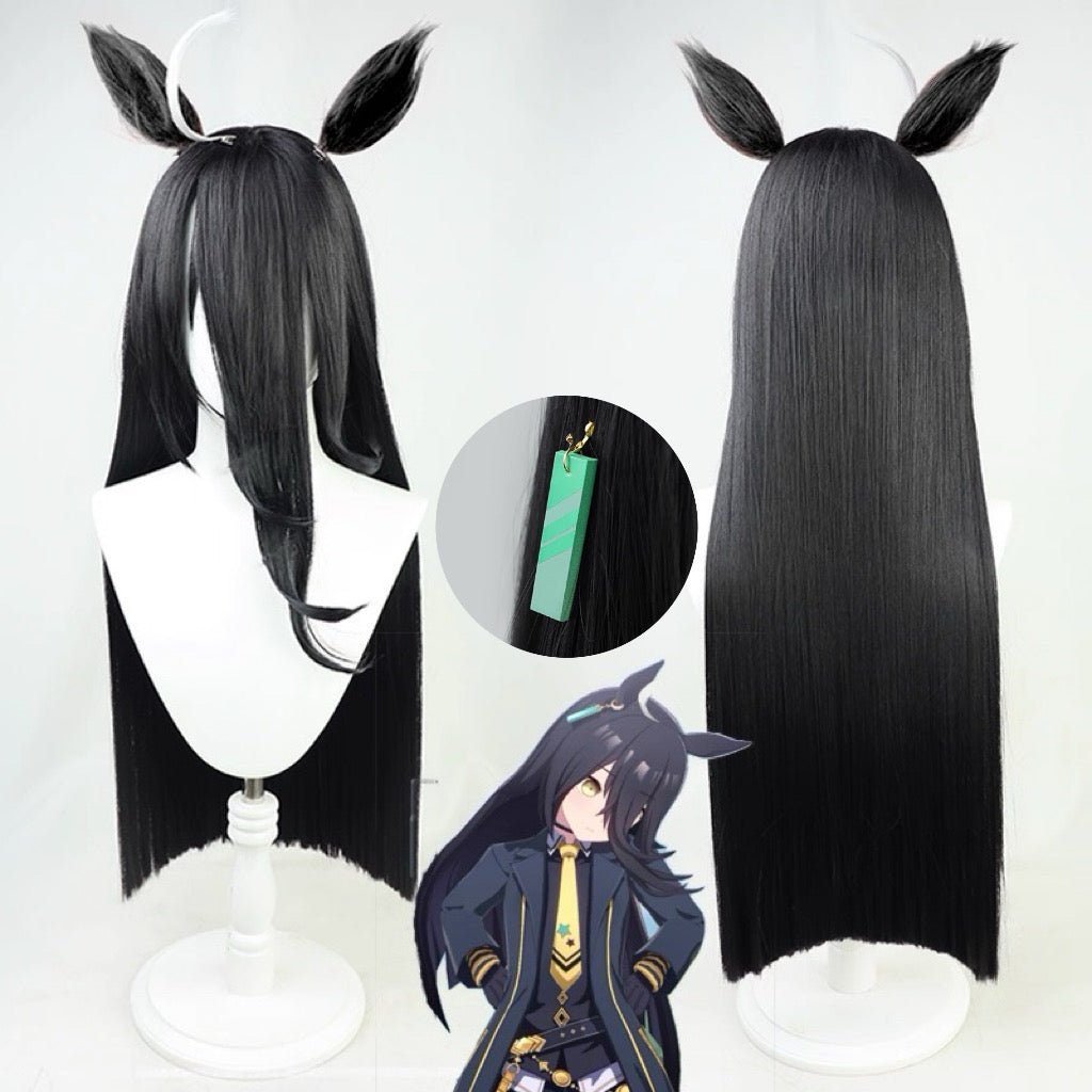 L - email Wig Umamusume:Pretty Derby Manhattan Cafe Black Long Straight Cosplay Wig And Tail - lemailwigs