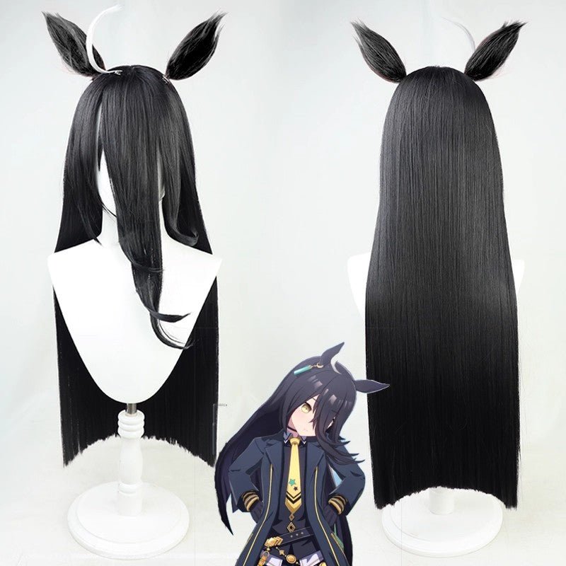 L - email Wig Umamusume:Pretty Derby Manhattan Cafe Black Long Straight Cosplay Wig And Tail - lemailwigs