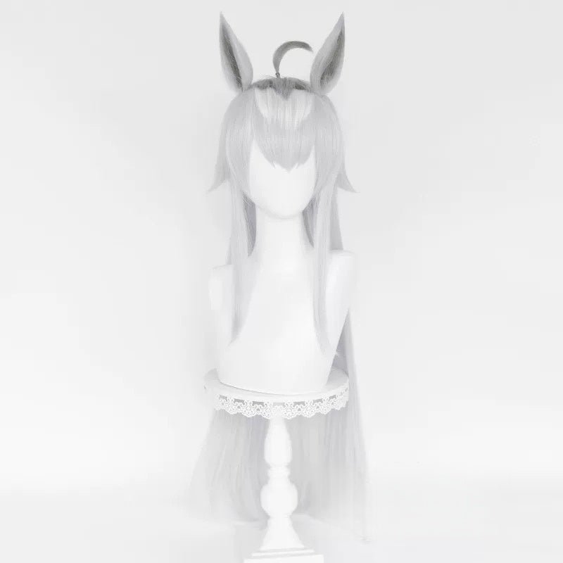 L - email Wig Umamusume:Pretty Derby Oguri Cap Gray 90cm Cosplay Wig And Tail Ears - lemailwigs