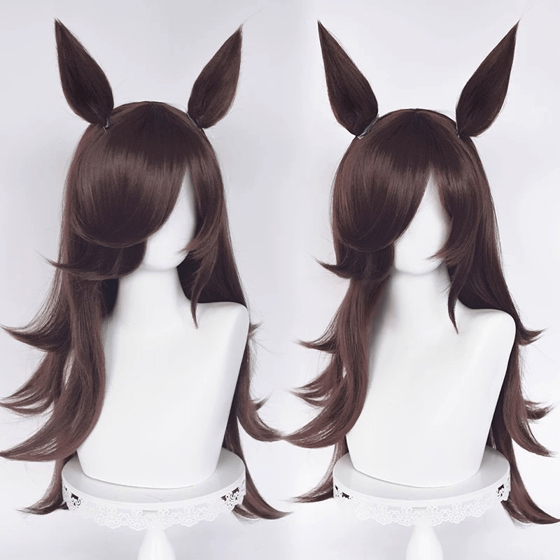 L - email Wig Umamusume:Pretty Derby Rice Shower Brown 75cm Cosplay Wig And Tail Ears - lemailwigs