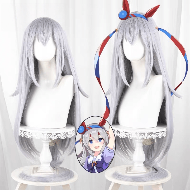 L - email Wig Umamusume:Pretty Derby Tamamo Cross Grey 60cm Cosplay Wig - lemailwigs