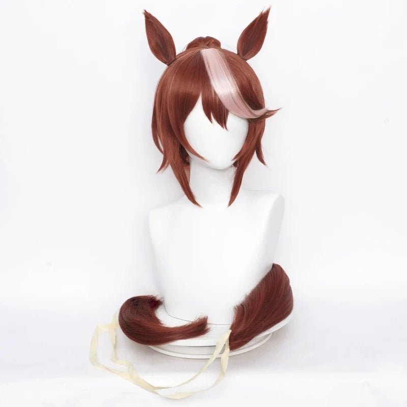 L - email Wig Umamusume:Pretty Derby Tokai Teio Brown Cosplay Wig And Ears Tail - lemailwigs