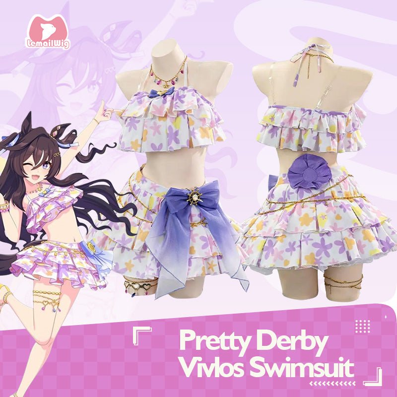 L - email Wig Umamusume:Pretty Derby Vivlos Swimsuit Cosplay Costume - lemailwigs