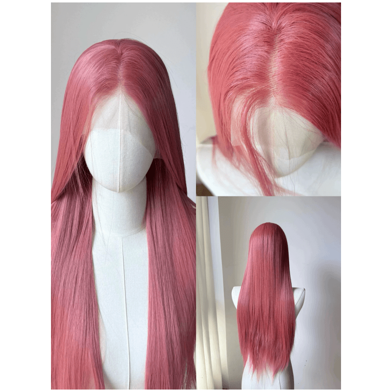 L - email Wig Universal Pink Series 75 - 80cm Long Straight Font Lace Wig - lemailwigs
