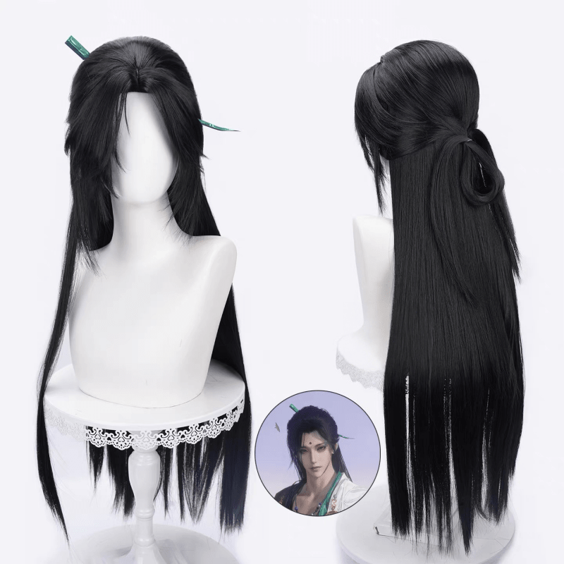 L - email Wig Where Winds Meet Jade Current Black 80cm Cosplay Wig - lemailwigs