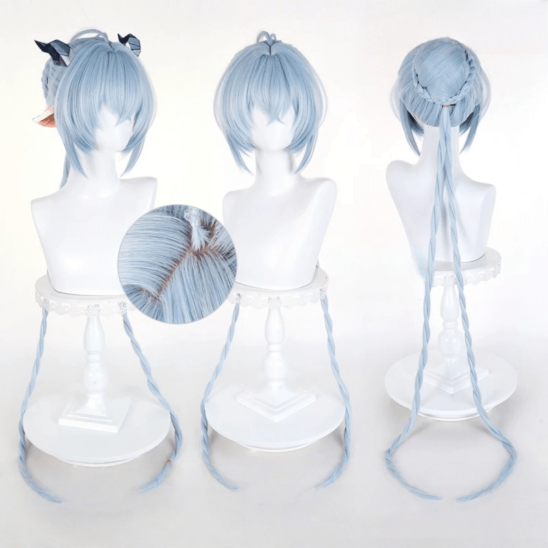 L - email Wig Zenless Zone Zero Lucia Light Blue Long Double Braids Halloween Cosplay Wig - lemailwigs