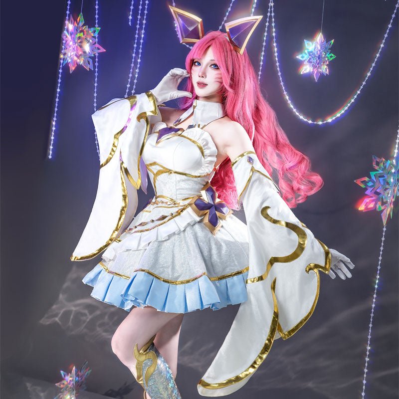 League of Legends Prestige Perfume Golden Spatula Gem Ahri Cosplay Costume And Wig Full Set - lemailwigs