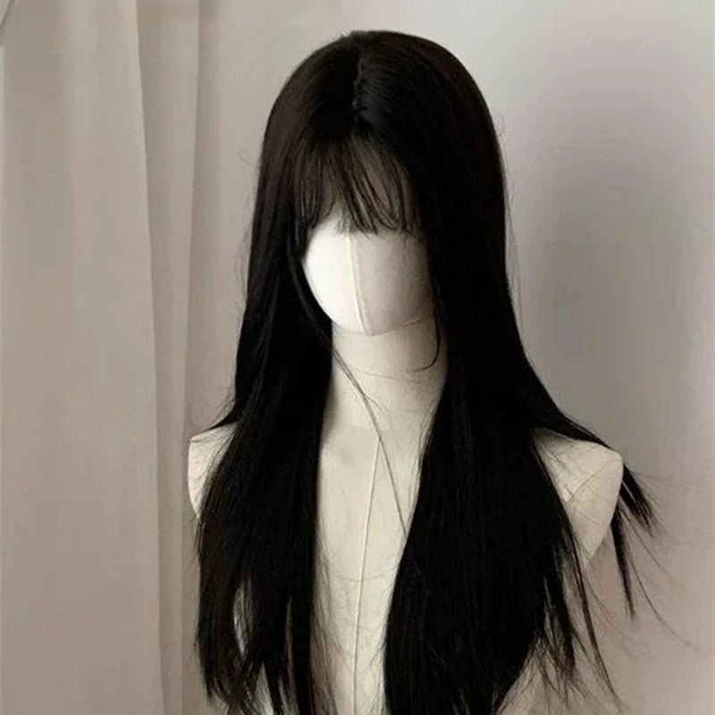 Lemailwig Black Long Straight Air Bangs Front Lace 65cm Wig - lemailwigs
