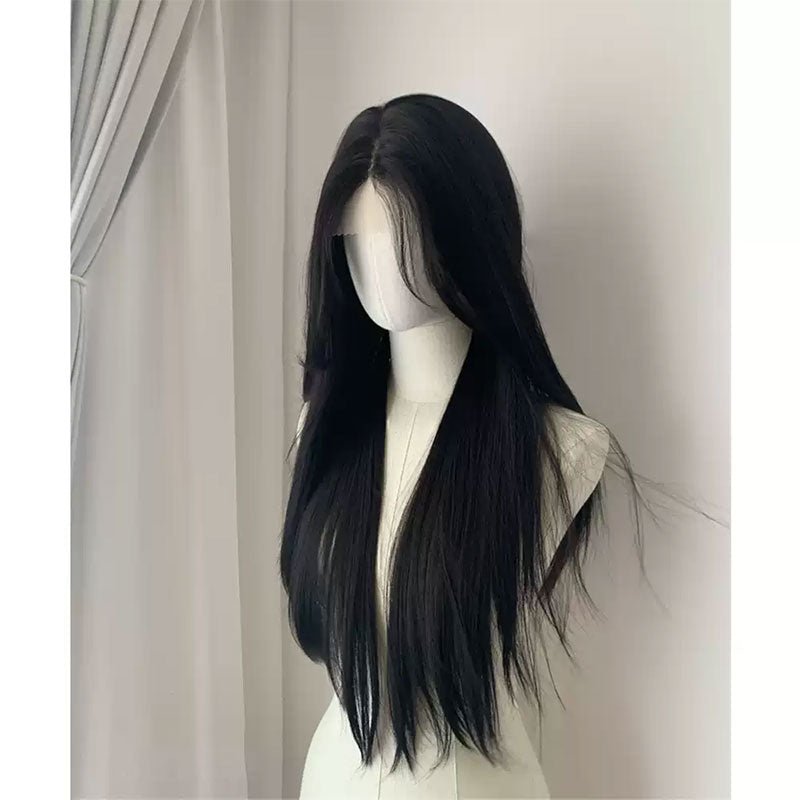 Lemailwig Black Long Straight Font Lace Wig - lemailwigs