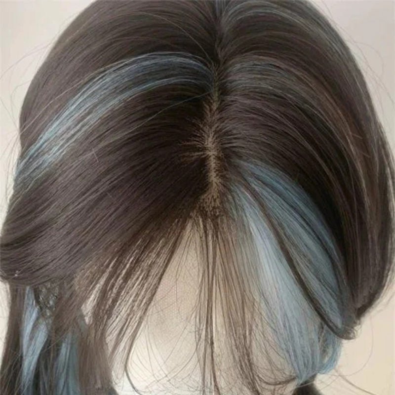 Lemailwig Black Mix Blue Long Curly Lace Front 50cm Wig - lemailwigs