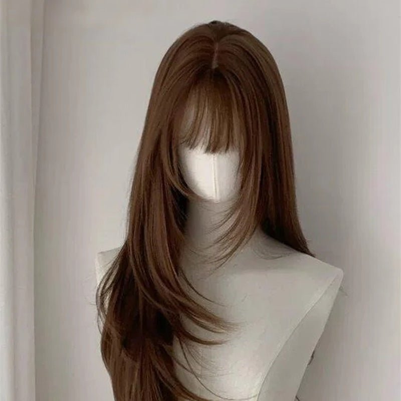 Lemailwig Brown Long Straight Bangs Lace Front 65cm Wig - lemailwigs