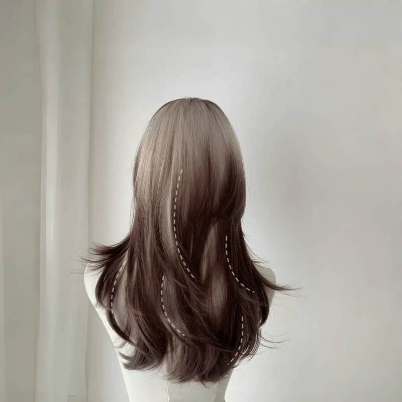 Lemailwig Brown Mix White Gradient 50cm Font Lace Wig - lemailwigs