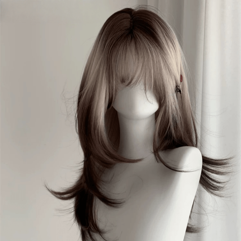 Lemailwig Brown Mix White Gradient 50cm Font Lace Wig - lemailwigs