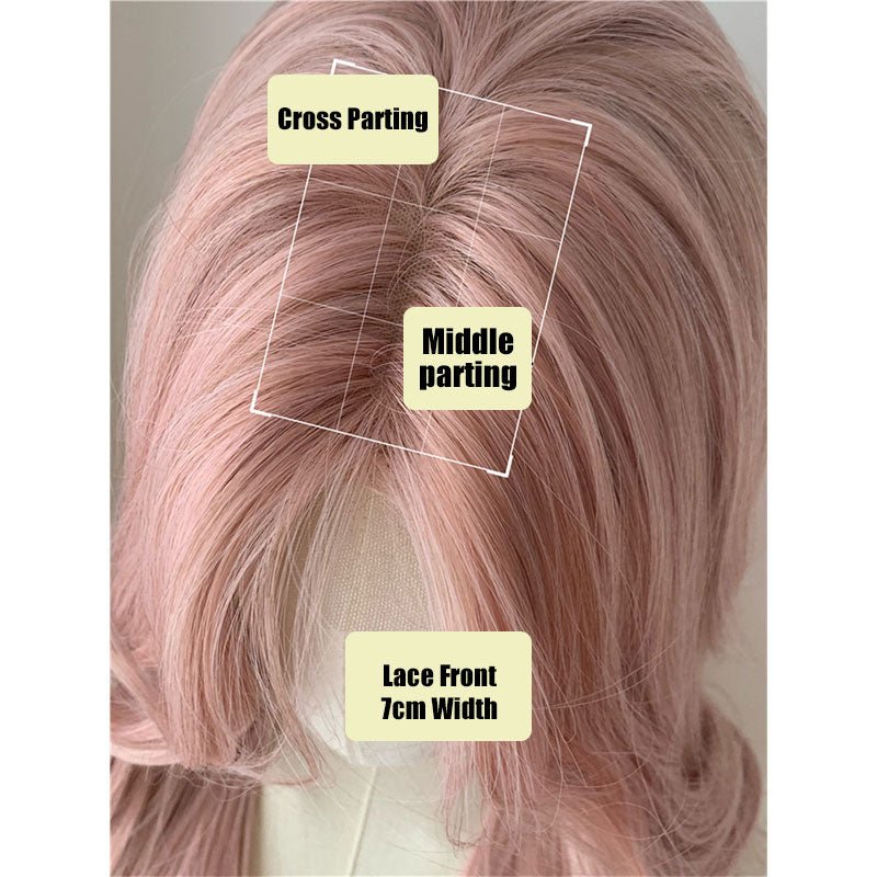 Lemailwig Pink Long Curly Front Lace Wig - lemailwigs