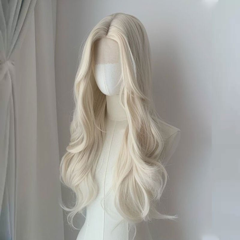 Lemailwig Platinum Blonde Long Curly Front Lace Wig - lemailwigs