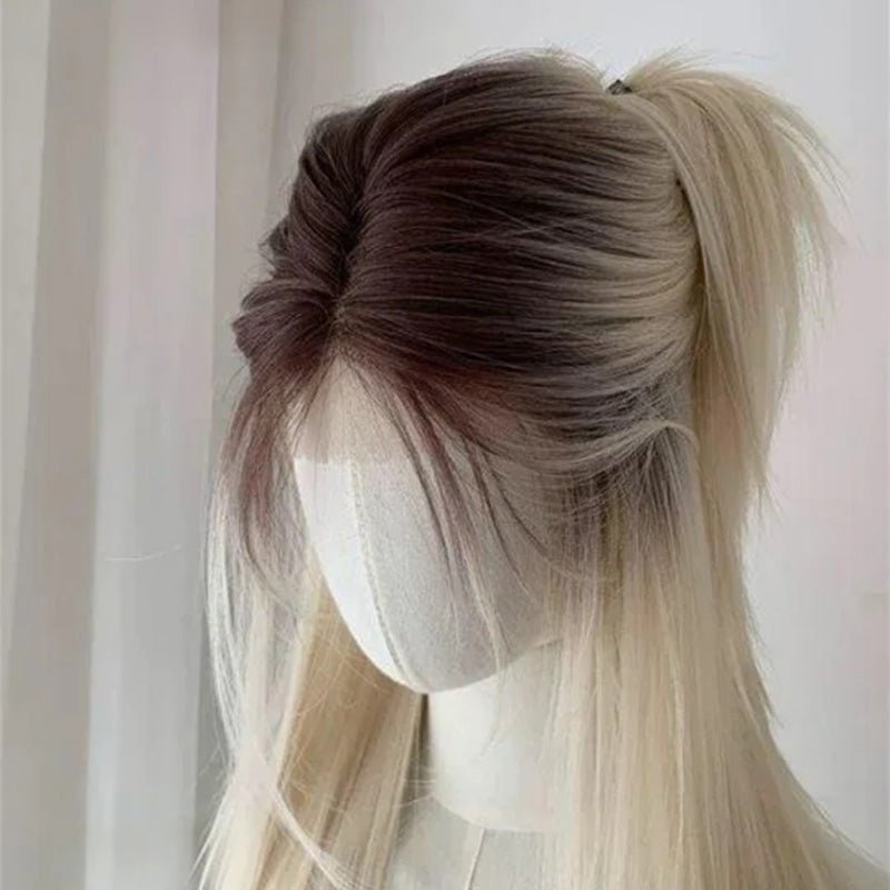 Lemailwig White Mix Black Gradient Straight Long Front Lace 65cm Wig - lemailwigs